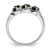 Sterling Silver Rhodium 3 Stone Smoky Quartz & Diamond Ring